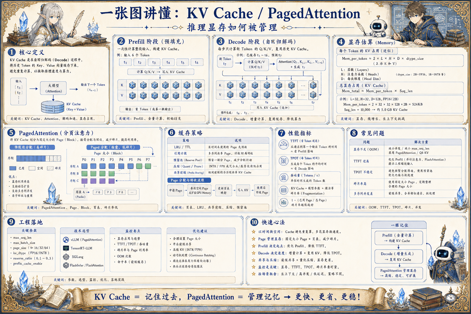 KV Cache PagedAttention 高密度幻想风知识地图